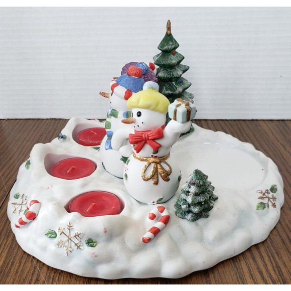 Partylite Snowbell Collection 3 Snowmen Trio Tea Light And Pillar Candle Holder - Picture 5 of 12